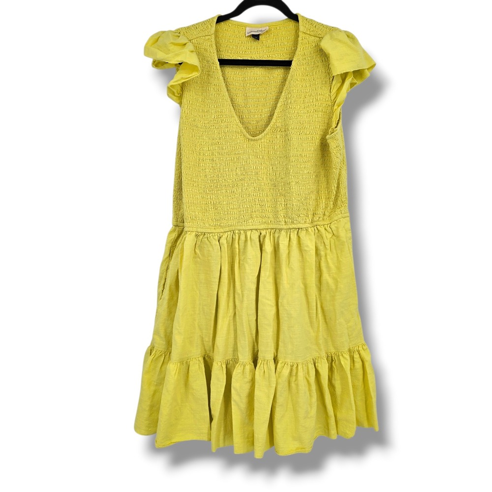 Universal Thread Yellow Smocked V-Neck Flutter Sleeve Tiered Mini Dress XXL